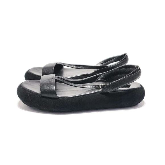 Theory Strappy Sandals Black Leather Size 7 Slingback Platform Comfort Shoes - Picture 7 of 9
